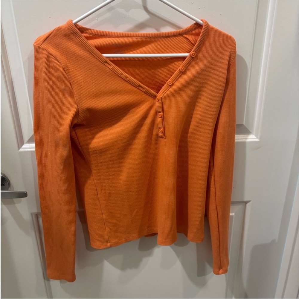 American Eagle Outfitters Orange Ribbed V-Neck Blouse